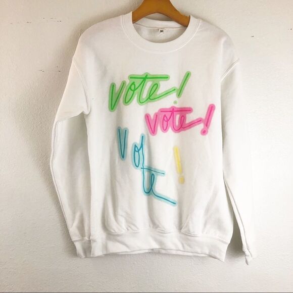 BP White Vote Crew Neck Graphic Knit Pullover Sweatshirt size XS. New with tags - Picture 2 of 4
